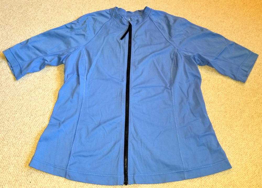 Womens Swim Top-LANDS' END-blue nylon stretch Full Zip Rash Guard 3/4 sl-XL (18)